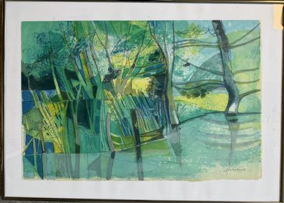 a picture of a painting of a boat in the water