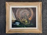 une peinture représentant une théière et un bol posés sur une table