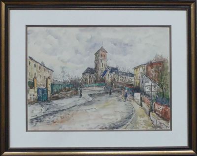 LAVOINE, " Rue à Paris", aquarelle, signée en bas à droite.