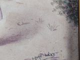tableau représentant une femme marchant sur un chemin de terre, un panier sur la tête