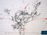 dessin représentant un homme faisant le poirier sur un skateboard