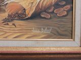 a picture of a painting of a woman holding a bag of nuts