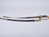 a pair of two swords, one with a wooden handle and the other with a brass handle