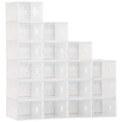 white plastic storage boxes stacked on top of each other on a white background