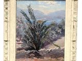 an oil painting of a tree in a white frame on a white wall