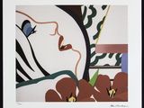 an image of a picture of a woman ' s face with flowers in the foreground