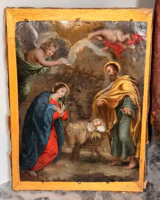 une image représentant une peinture de la Nativité de Jésus dans une crèche