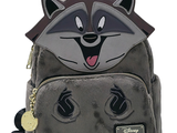 disney backpack with a raccoon face on the front of it