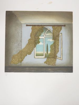 a picture of a picture of a window with a view of the sky