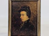 un tableau représentant une femme en robe noire et chapeau