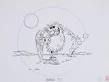 drawing of a cartoon character holding a knife and fork in a circle