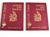two red books with gold foil on them sitting next to each other