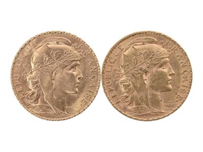 Deux pièces de 20 Francs or au Coq de 1903 et 1911. (Usures)… - Photo 1