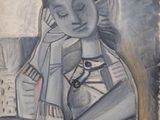 l'image d'un tableau représentant une femme assise sur un canapé
