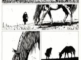 a black and white drawing of a horse and a man