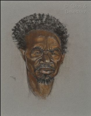 dessin représentant un homme noir barbu aux cheveux afro