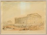 an image of a drawing of a building in a desert