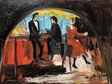 a painting of a man and a woman sitting at a bar