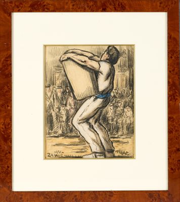 an image of a drawing of a man carrying a sack