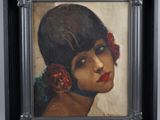 an oil painting of a woman with flowers in her hair