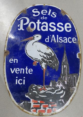 Plaque publicitaire émaillée « SELS DE POTASSE D'Alsace. En vente