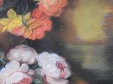 a painting of flowers in a vase on a table