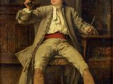 tableau représentant un homme assis sur une chaise, tenant un verre de vin