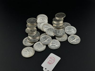 Ensemble de 27 pièces de 5 Francs semeuse.
