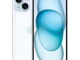 un gros plan d'un iPhone blanc sur fond bleu