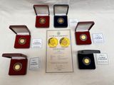 several gold coins are arranged in a circle on a table