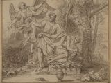 an image of a drawing of a woman and two men in a wooded area
