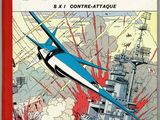 la couverture du livre *Le Secret des Espadon*, sur laquelle on voit un avion survolant un cuirassé