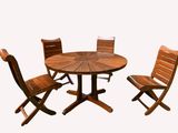 three chairs and a table on a white background