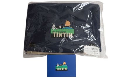 a close up of a black cloth with a picture of a town on it