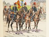 a drawing of a group of men riding on horses