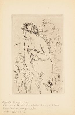 un vieux dessin représentant une femme debout dans un champ d'herbe