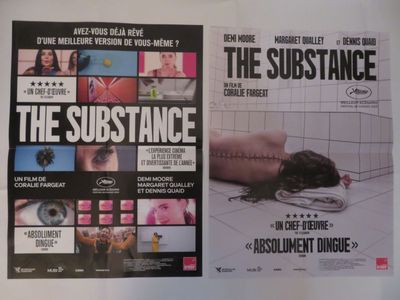 deux affiches de cinéma représentant « The Substance » et « The Substance » accrochées à un mur