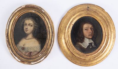 Ecole Francaise XVIIIe, Ensemble de deux portraits sur panne…