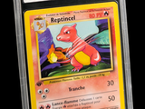a close up of a pokemon card in a plastic holder
