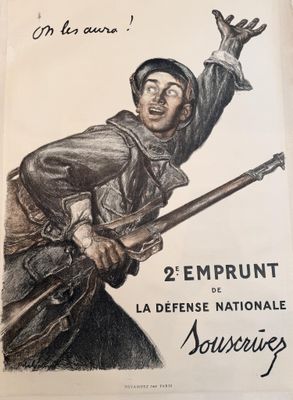 an old poster of a man holding a rifle in his right hand