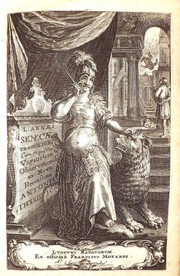 an old book with a drawing of a woman sitting on a chair