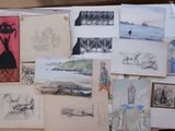 a lot of drawings on the wall of a room