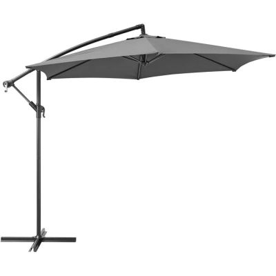 un parapluie gris avec un manche noir sur fond blanc