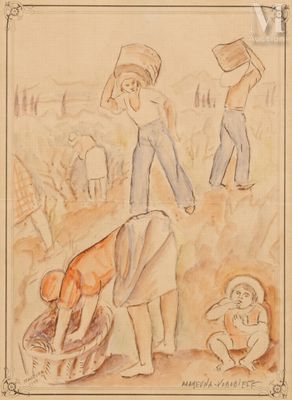 une image représentant un dessin d'un homme et d'une femme travaillant dans un champ