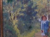 a painting of a young girl walking down a path