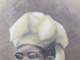 painting of a woman with a white turban and a yellow scarf
