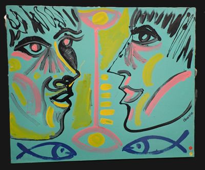 un tableau représentant un homme et une femme qui se regardent