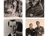 four black and white photos of a man in a suit and a woman in a dress
