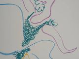 a drawing of a woman in a dress on a white board