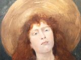 tableau représentant une femme coiffée d'un grand chapeau